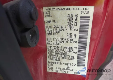 2009 Nissan Frontier Se from USA, damaged, VIN 1N6AD06U19C400922